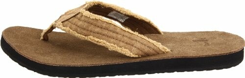 Brown flip flop sandal with fabric straps