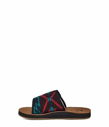 Colorful slide sandal with patterned strap